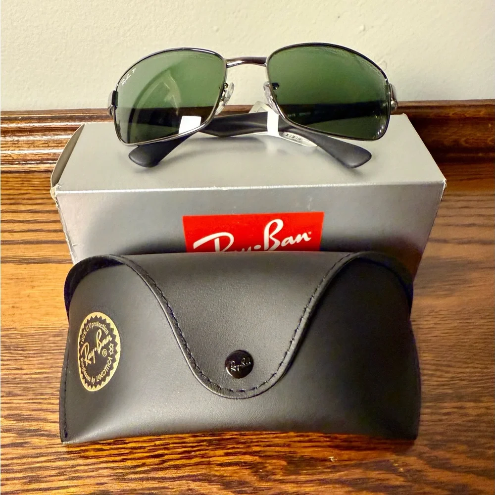 Ray-Ban RB3478 Rectangular Gunmedal Green Polarized Sunglasses